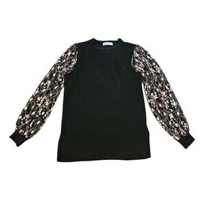 89th + Madison Women Sweater Black Floral Small
